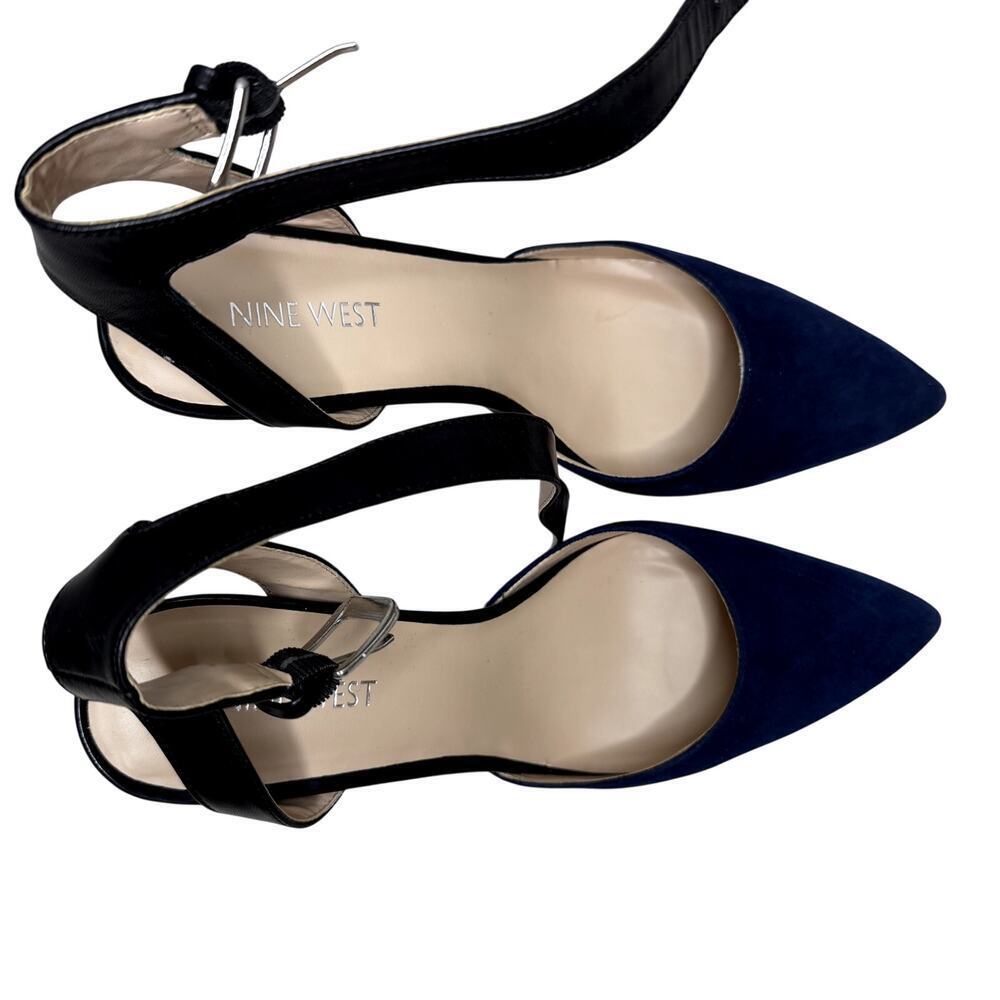 Nine West Navy and Black Pointy Toe Pumps W/ Ankle Strap Women's 8.5 - Picture 5 of 8